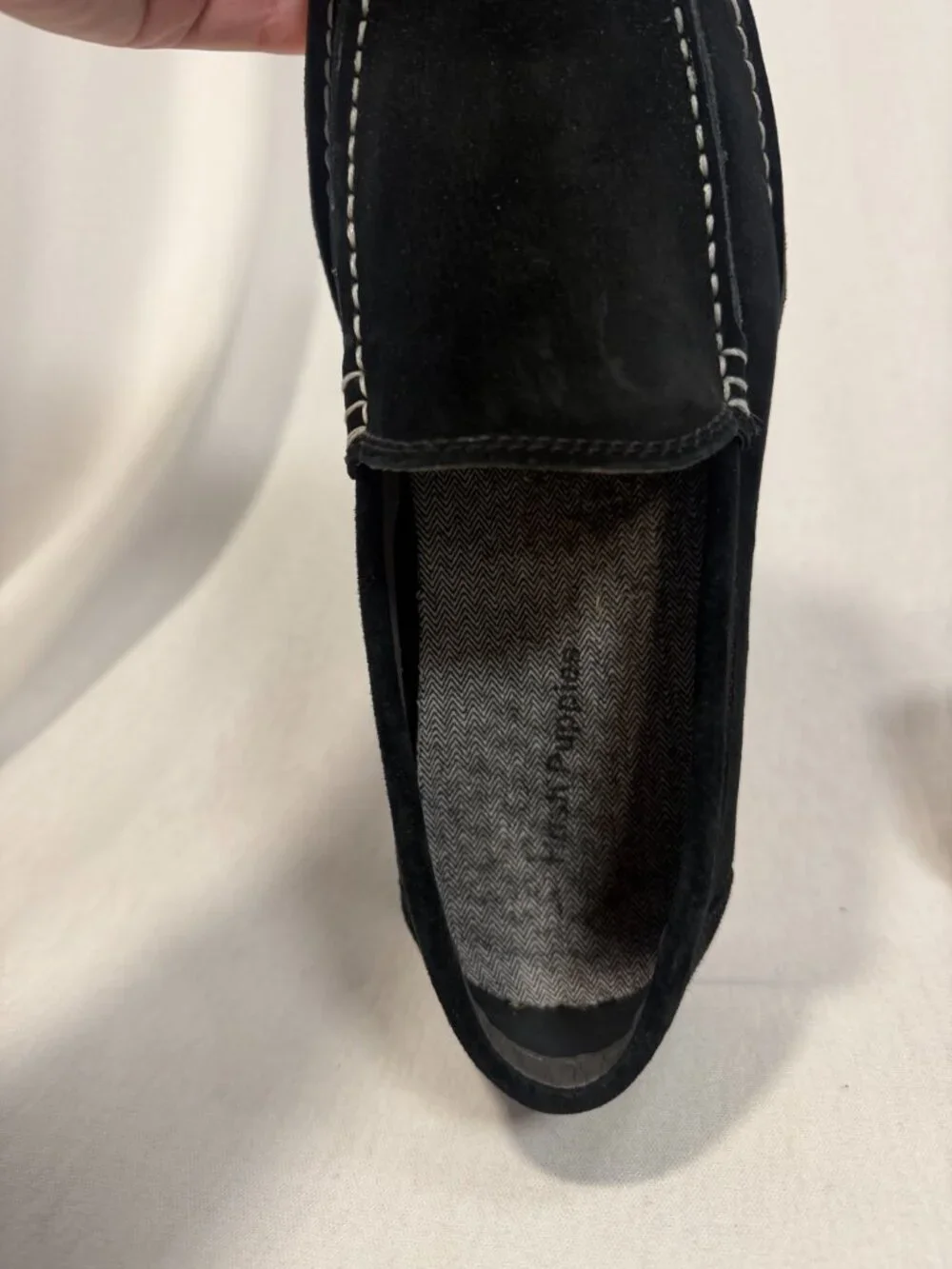 Hush Puppies Mens Loafers Size 10 Black Suede Slip On Moc Toe Shoes Casual Fall